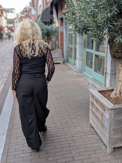 Zowi pantalon met overslagdetail - Zwart