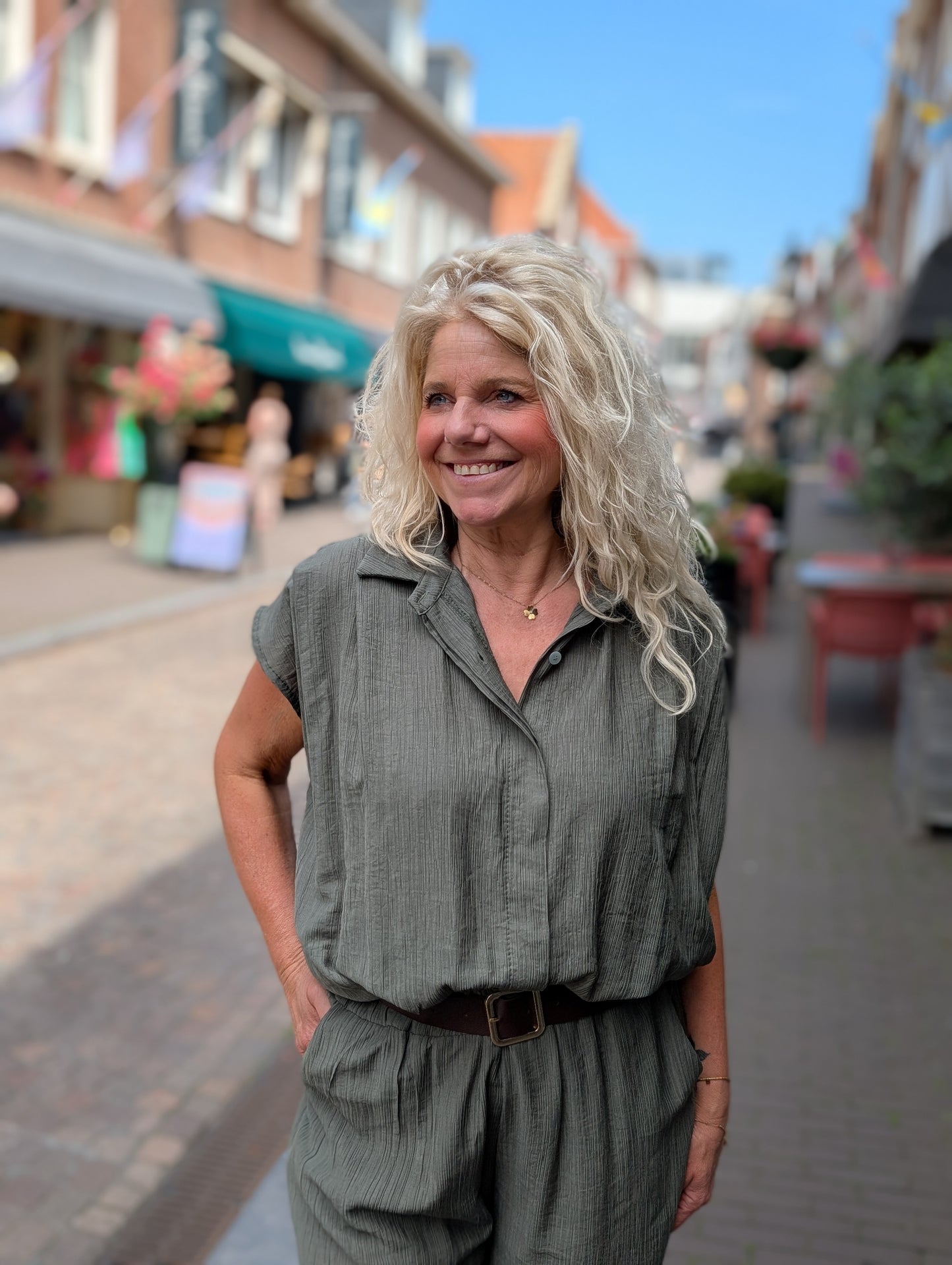 Washy blouse met elastieke band - Groen