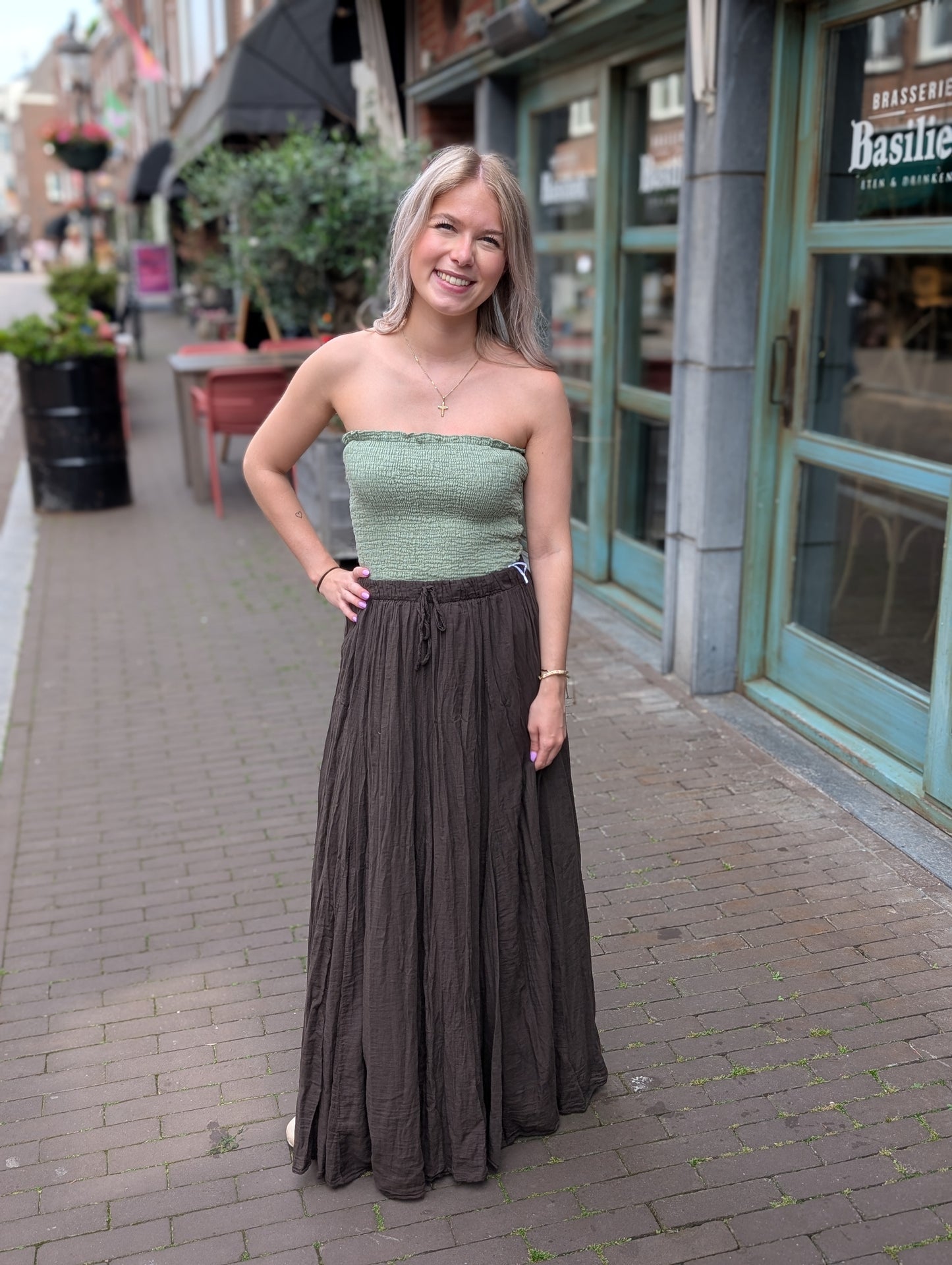 Crinkle maxi rok - Bruin