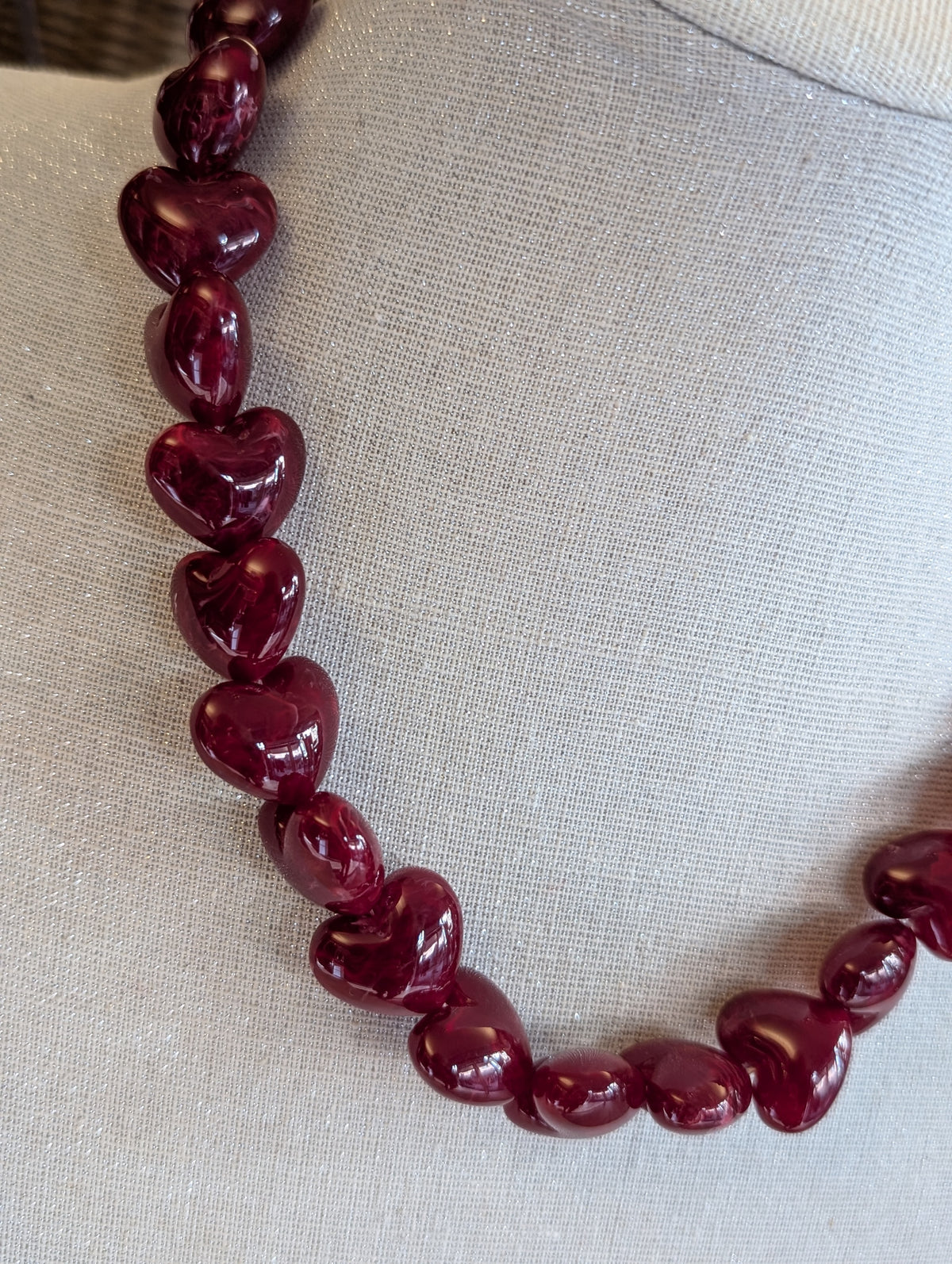 hartjes kralen ketting - Wijn rood