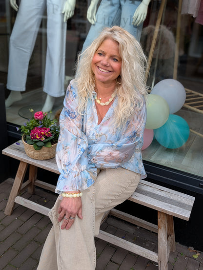 Blouse Eva bloemen - Lichtblauw