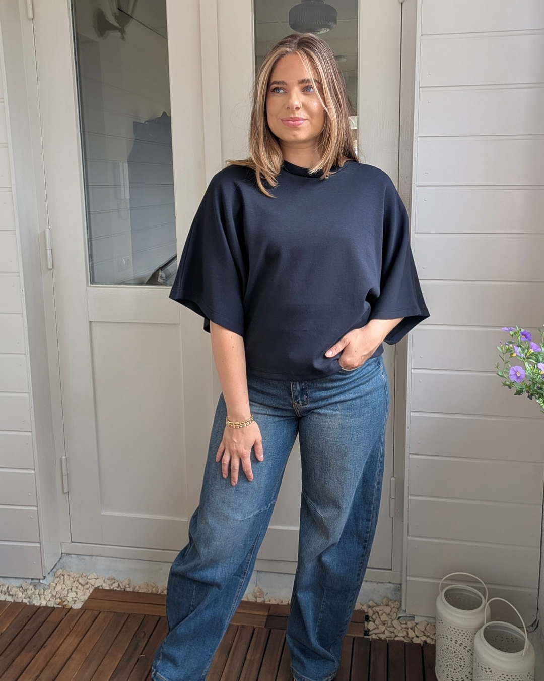 Luna Wide Sleeve Top - Navy