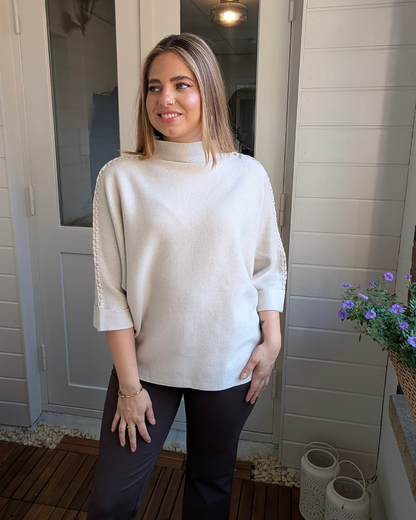 Trui met vlecht details - Beige