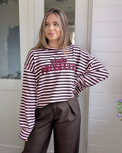 Prosecco Stripe Longsleeve - Bruin/Roze