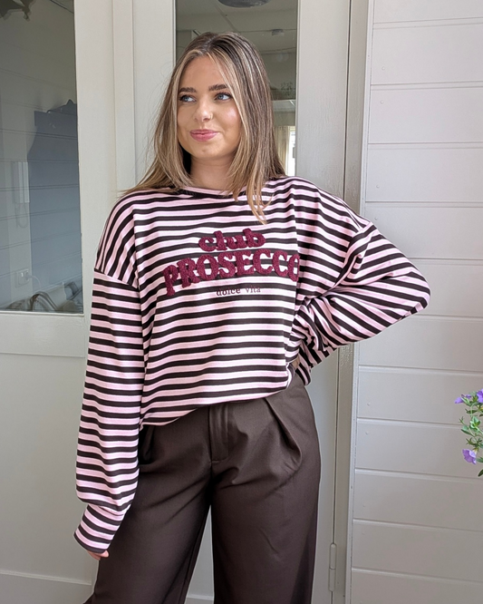 Prosecco Stripe Longsleeve - Bruin/Roze