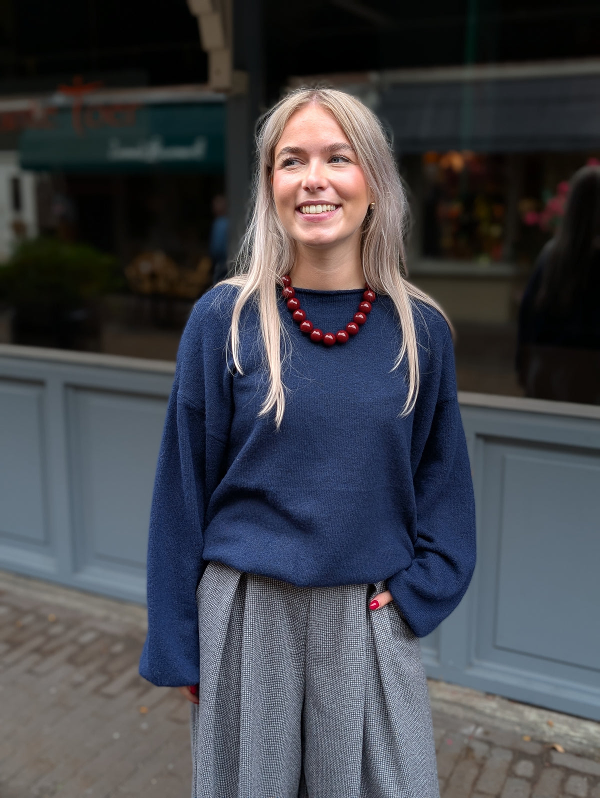 Sandra trui met elastiek onderin - Donker blauw