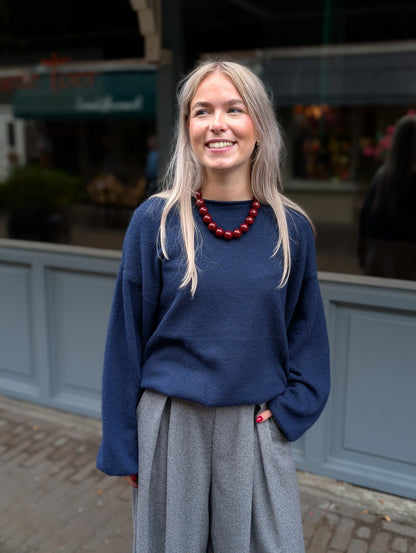 Sandra trui met elastiek onderin - Donker blauw