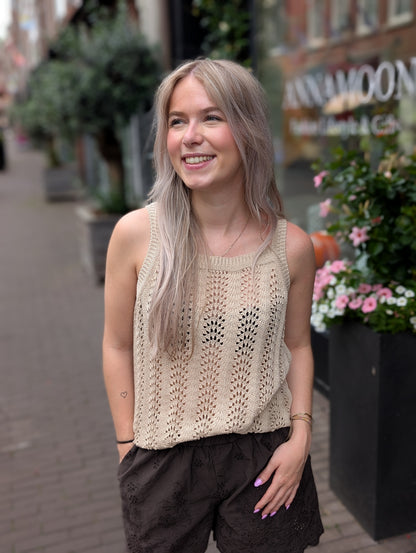 Ajour gebreide top Liz - Zand