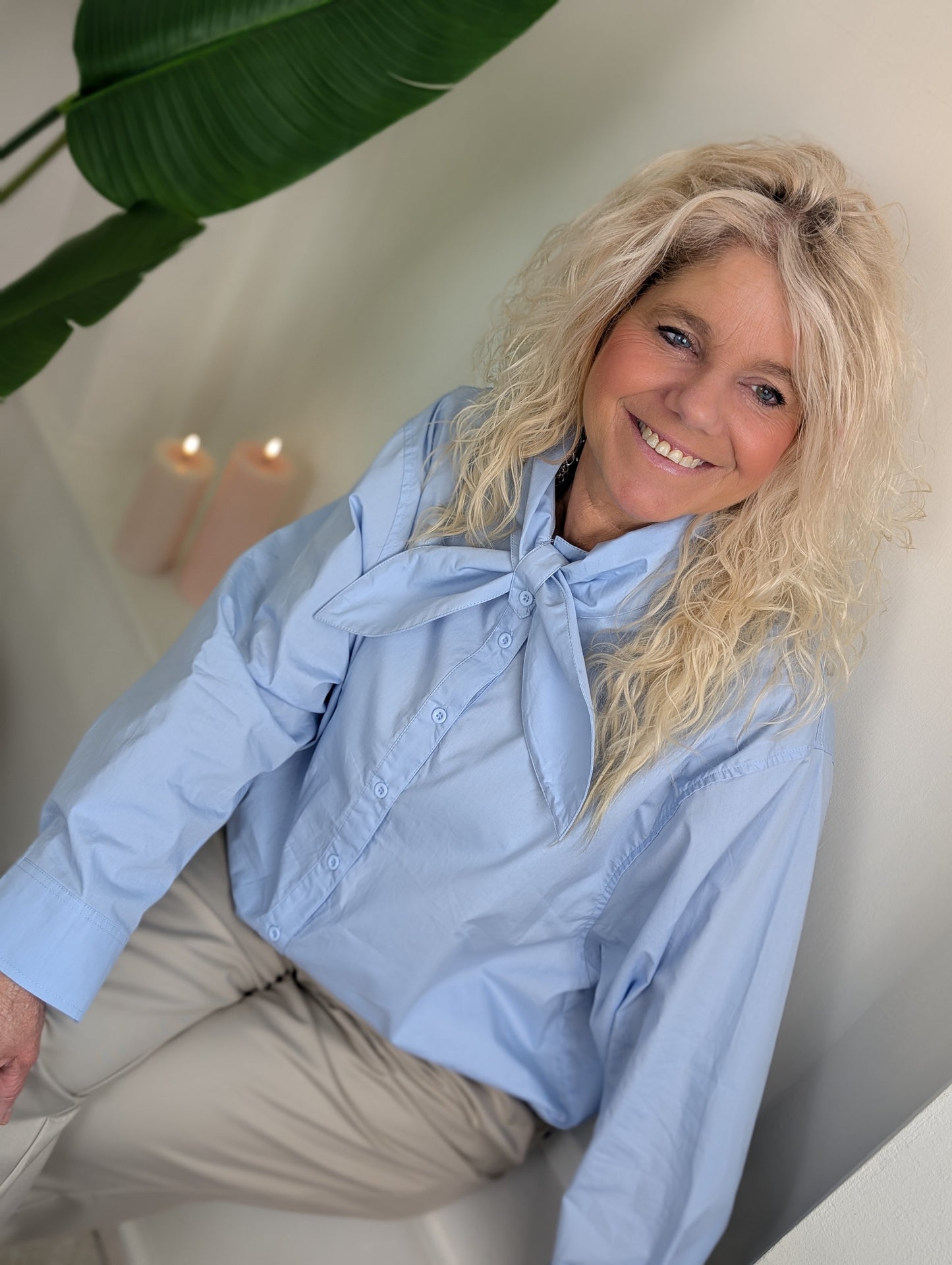 Oversized strik blouse Niomy - Lichtblauw