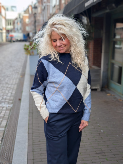 Geruite trui Claire - Blauw mix