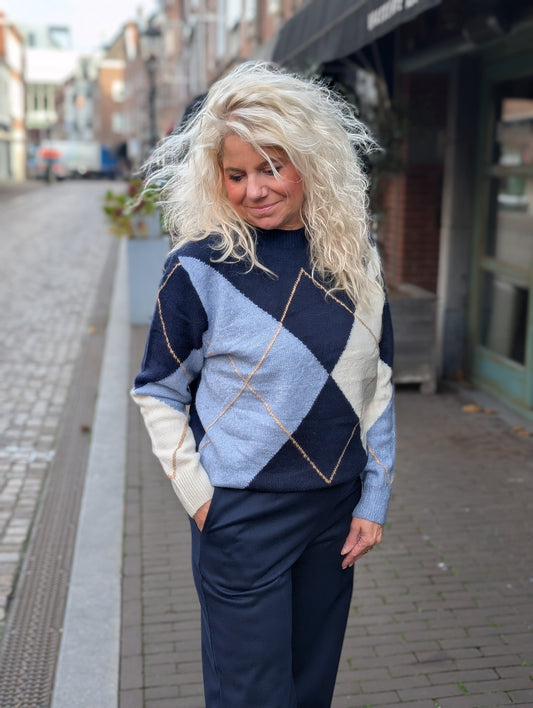 Geruite trui Claire - Blauw mix