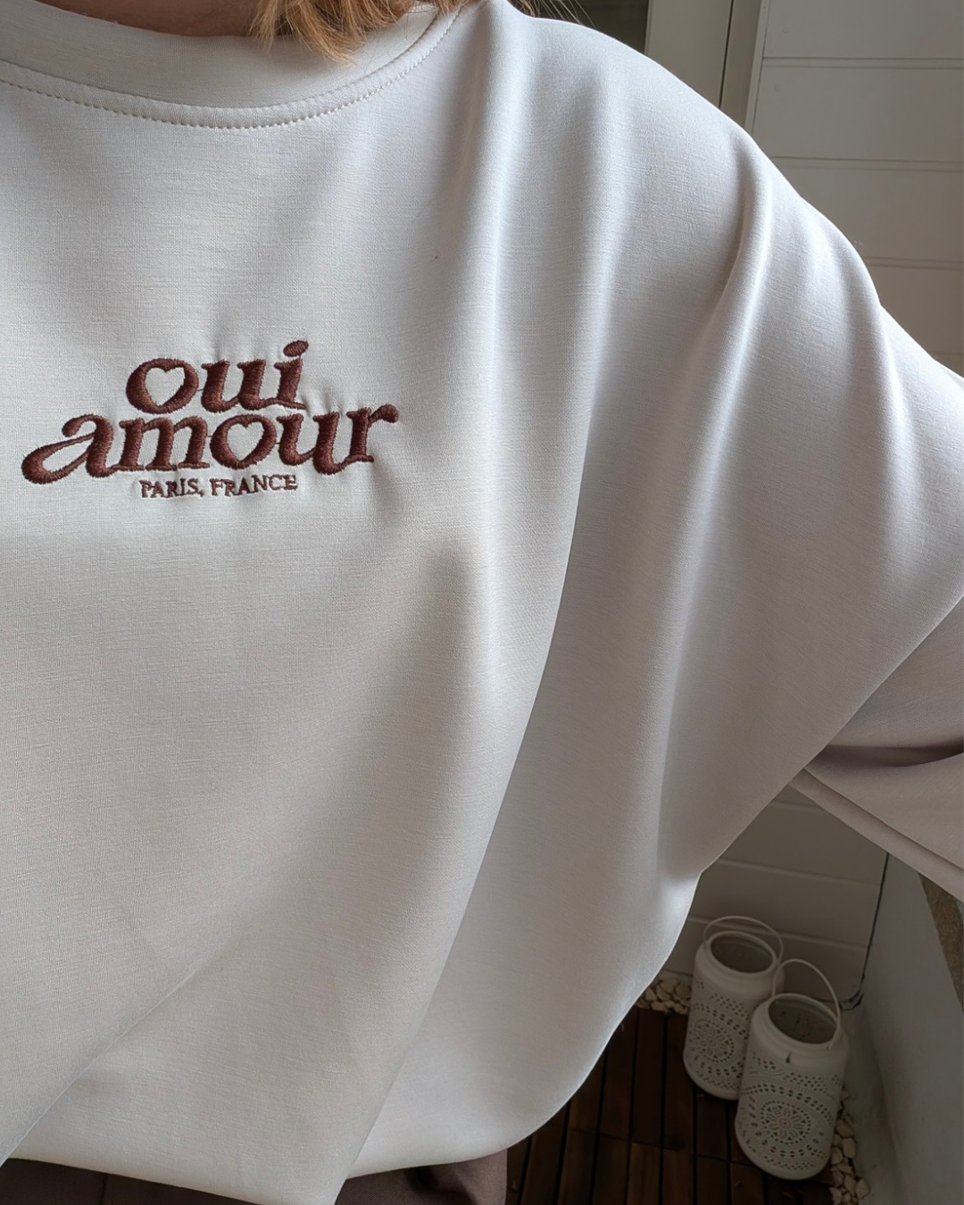 Oui Amour Short Sleeve Sweater - Beige/Bruin