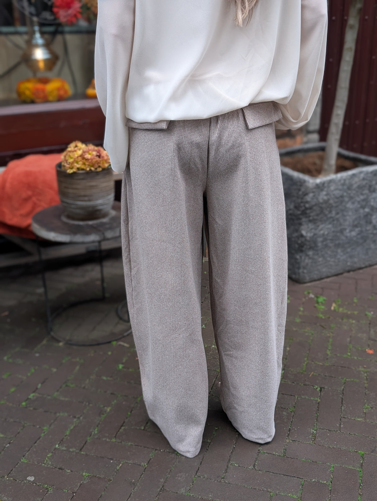 Tailo barrel ruitjes pantalon - Ecru / bruin