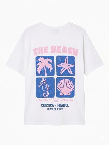 T-shirt The beach club Corsica - Wit