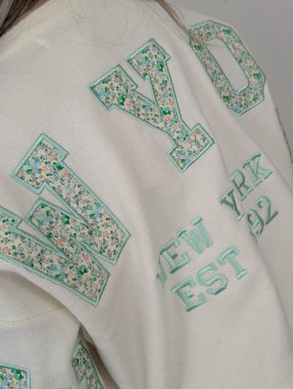 New York flower sweater - Ecru/Groen