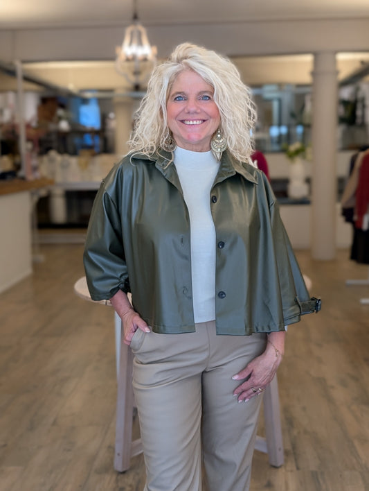 Korte leren oversized trenchcoat - Groen