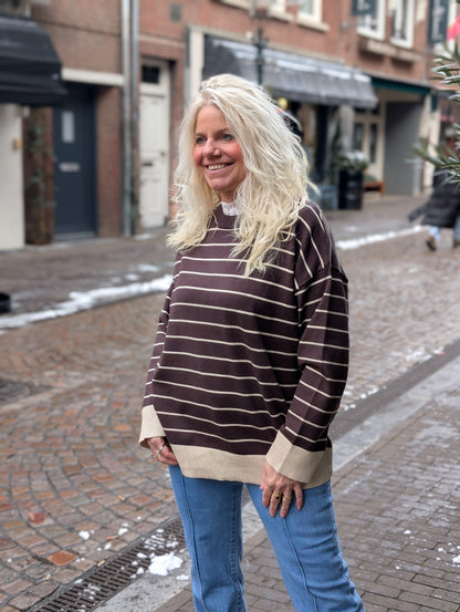 Gestreepte trui Novi - Bruin/Beige