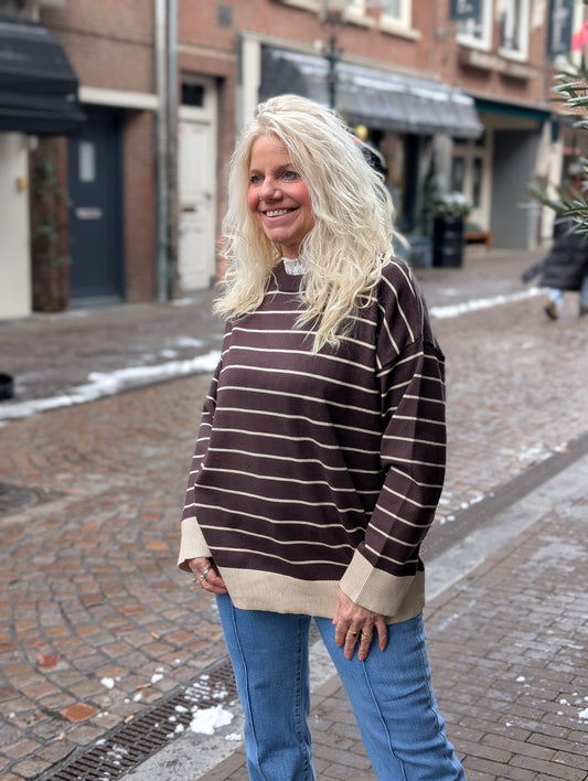 Gestreepte trui Novi - Bruin/Beige
