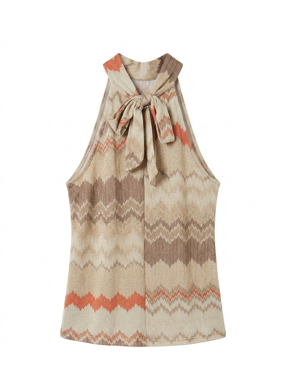 Zigzag Lurex Haltertop met Strik - Oranje