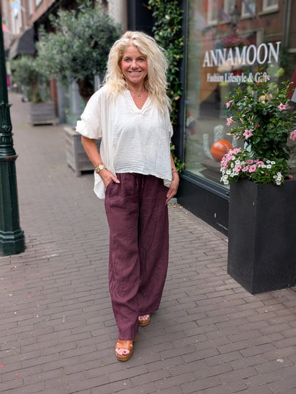 Linnen broek Renske - Bordeaux