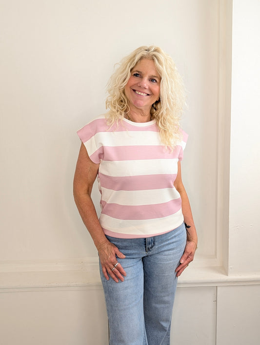 Striped top Sunset - Roze/Ecru