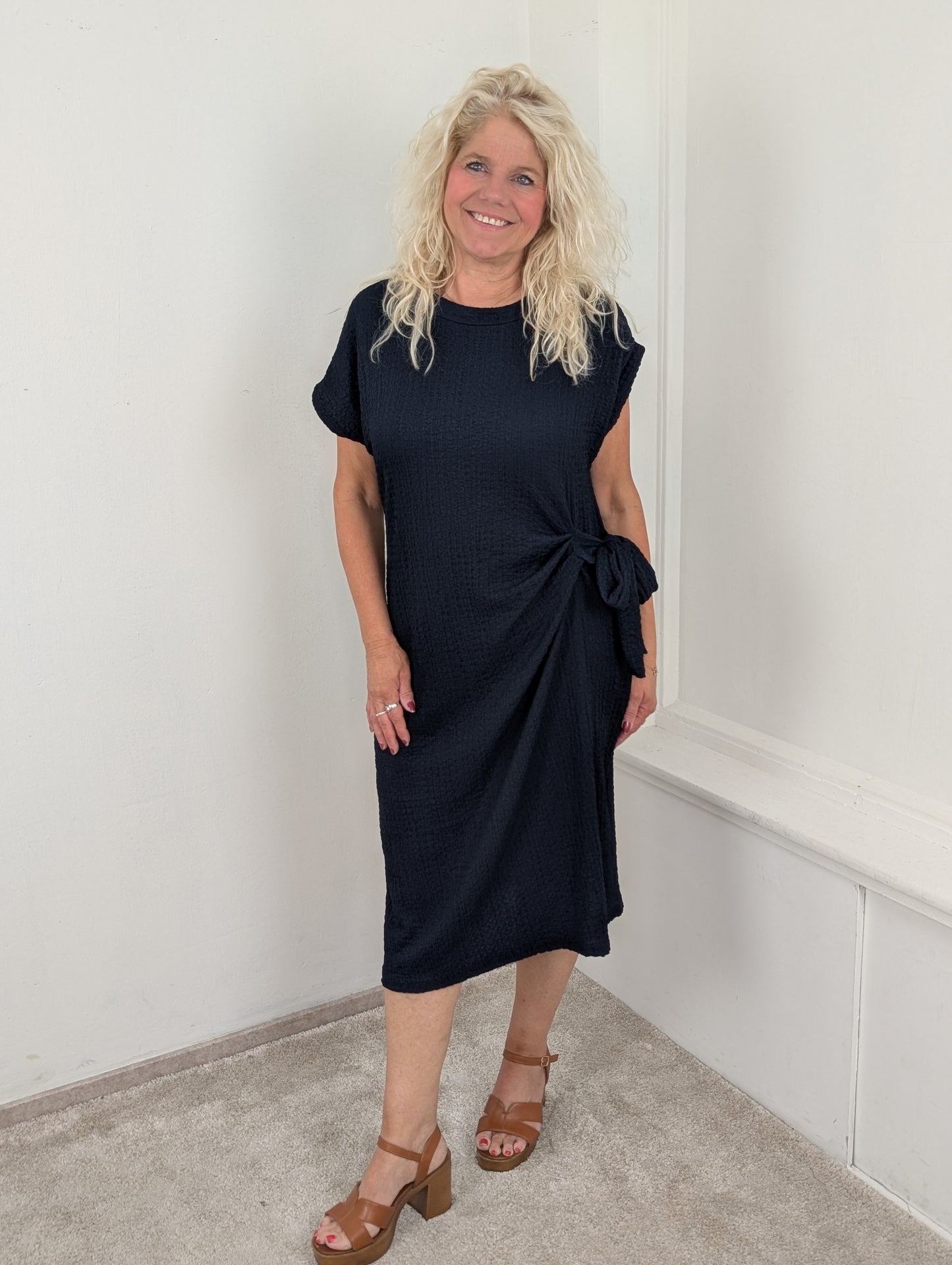 Capri knot crincle dress - Donkerblauw