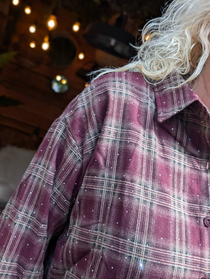 Riley Studded Check Blouse - Bordeax