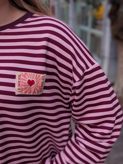 Le soleil streep trui - Roze / bordeaux