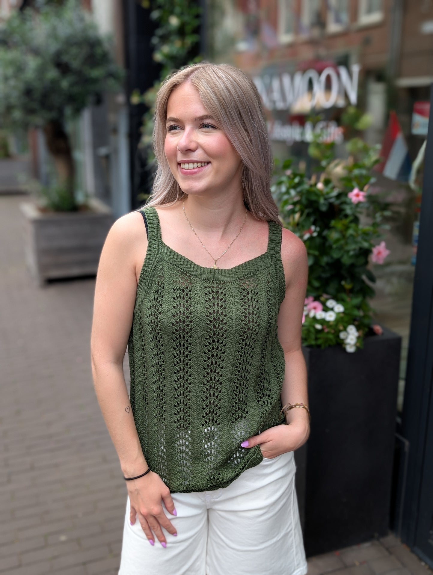 Ajour gebreide top Liz - Groen