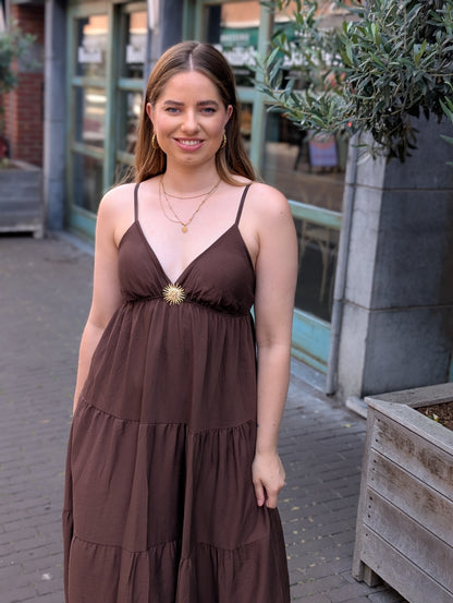 Bailey jurk met broche - Bruin