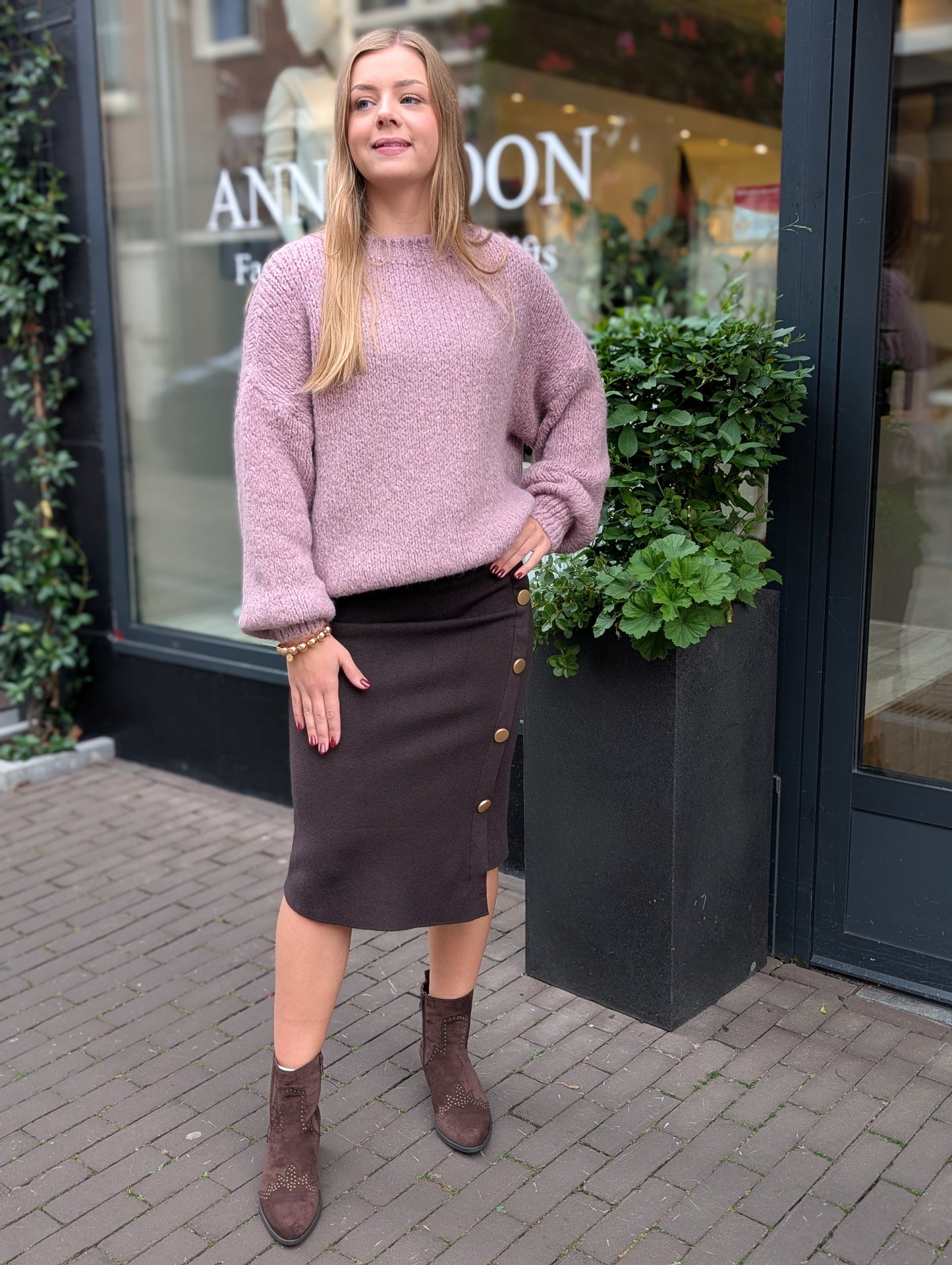 Rok gouden knopen Mandy - Bruin