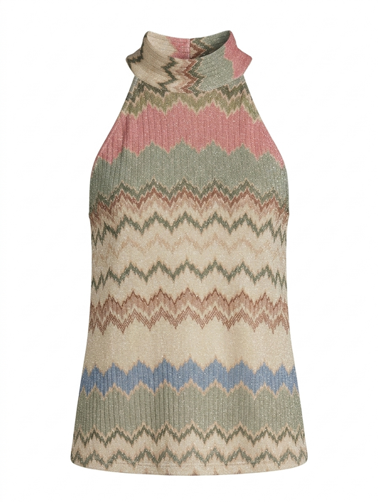 Zigzag Lurex Haltertop met Strik - Groen