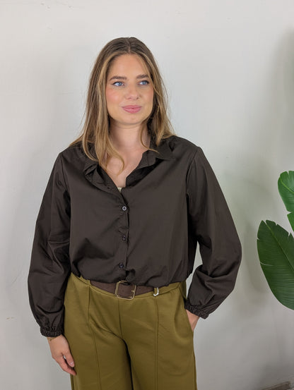 Katoenen blouse Veerle lange mouw - Bruin