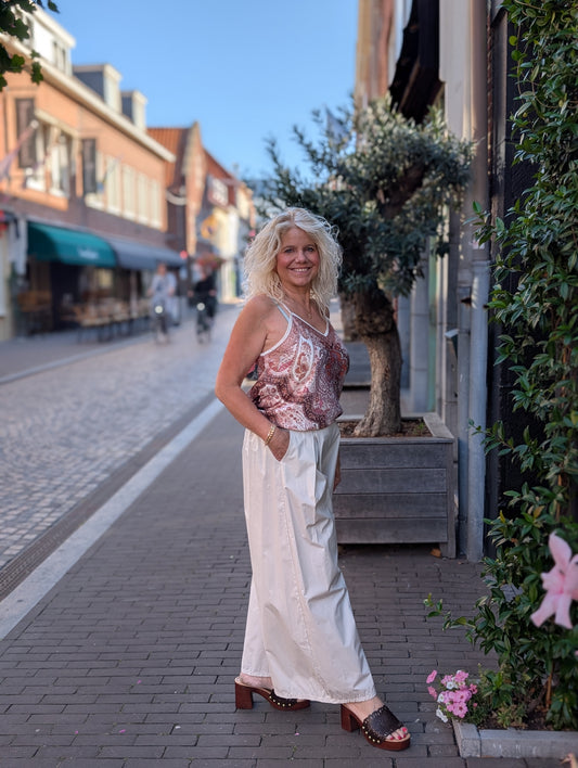 Vyf wijde pantalon - Creme