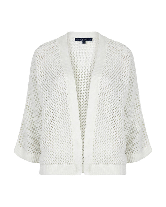 Red Button Cardigan Pointelle -  Offwhite