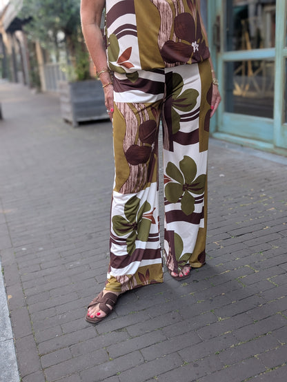 Travelstof broek lucky flower - Groen mix