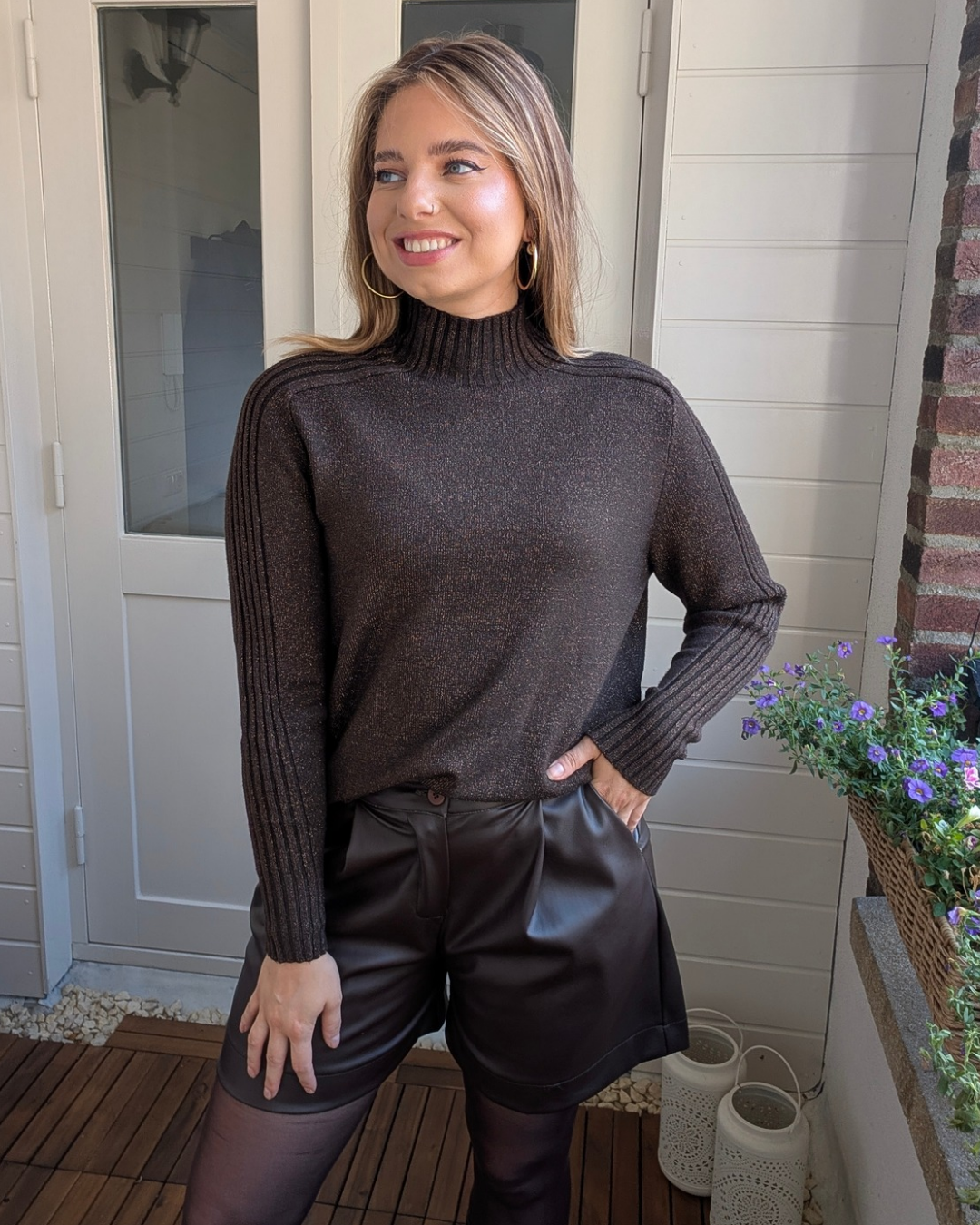 Gebreide glitter col - Bruin/Brons