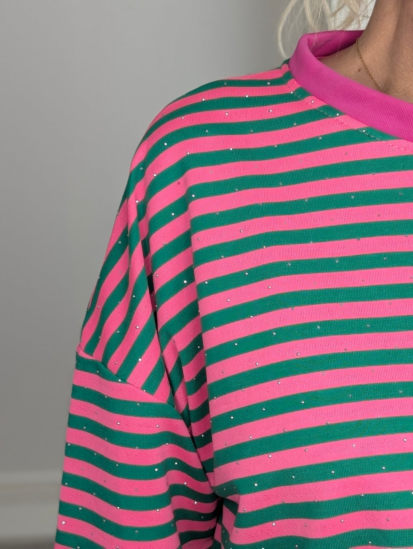 Gestreept shirt shimmer - Roze / groen