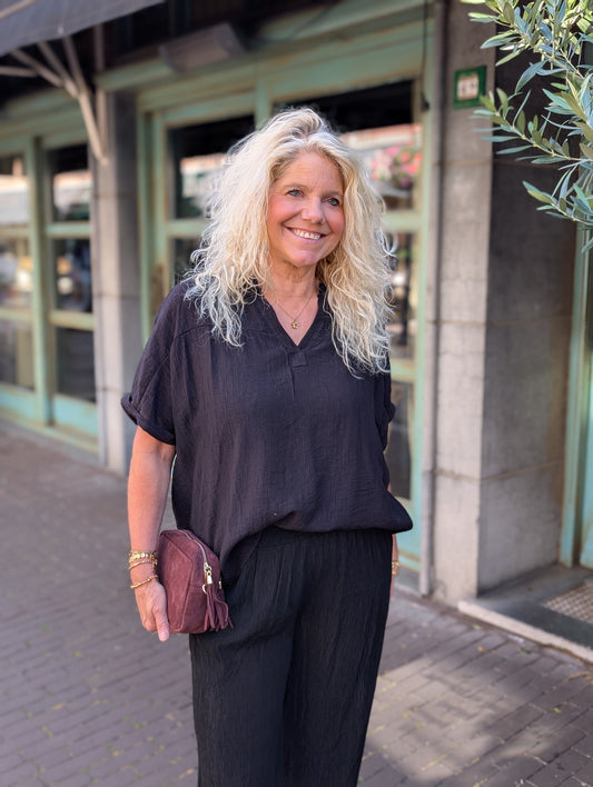 Blouse korte mouw Bibara - Zwart