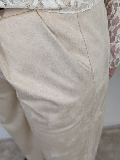 Suède look wide leg met riem - Creme