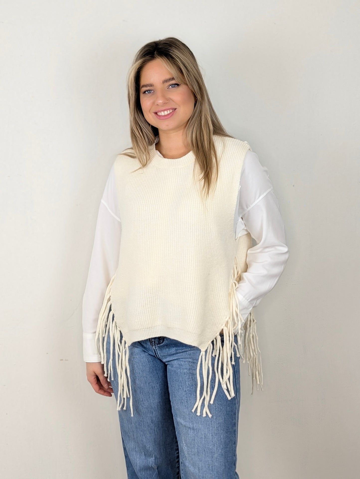 Elena spencer met franjes- Ecru