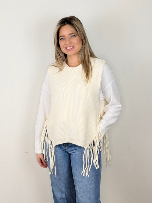 Elena spencer met franjes- Ecru