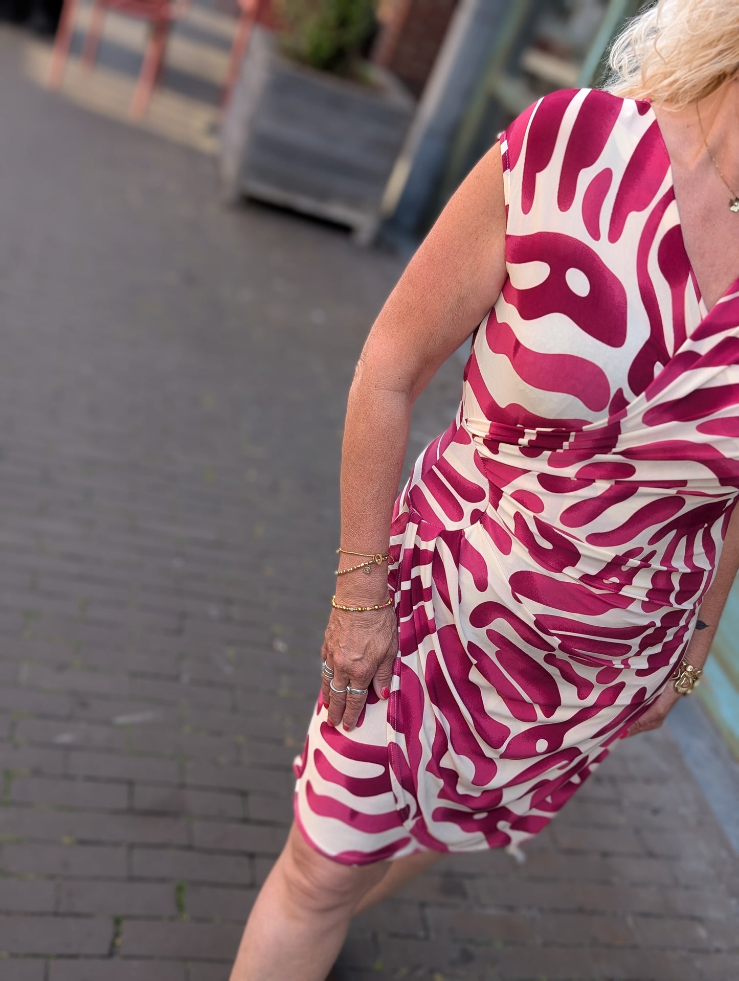 Sunny print jurk - Roze / off white