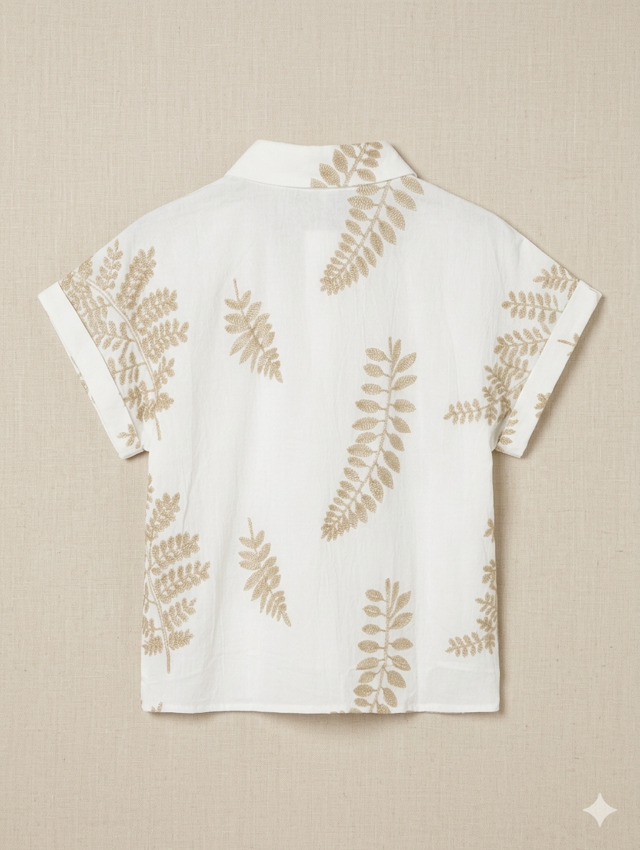 Ivy Embroidered Leaf Blouse – Off white