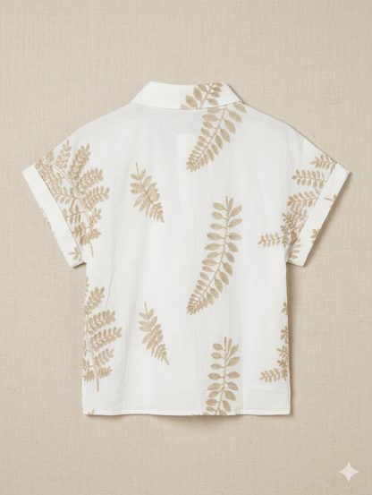 Ivy Embroidered Leaf Blouse – Off white