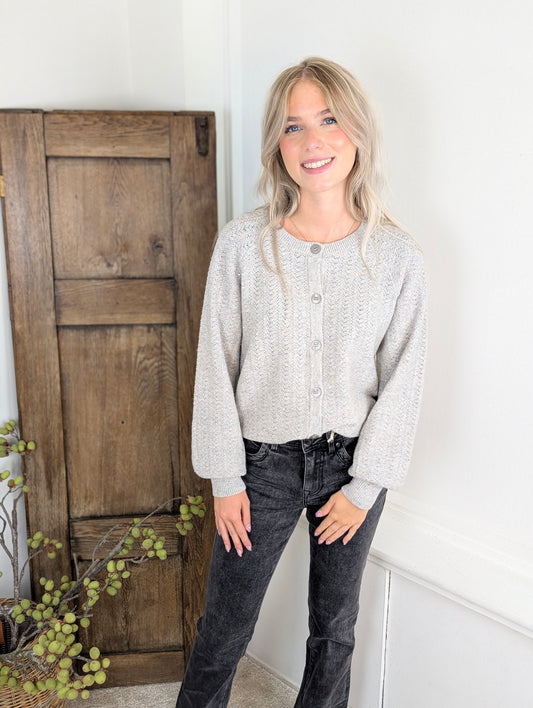 Red Button Cardigan Ajour Sparkle Stone
