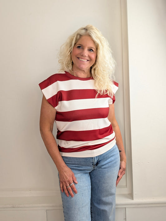 Striped top Sunset - Donkerrood/Ecru