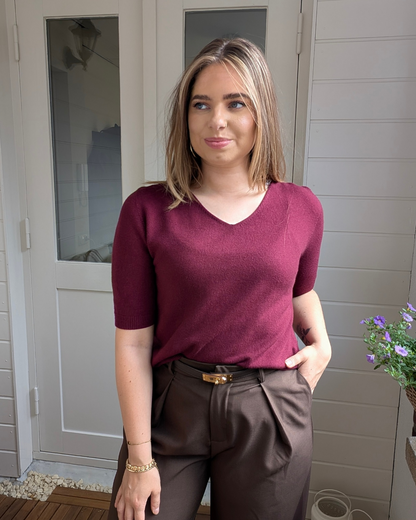 Mara shirt met v-hals - Bordeaux