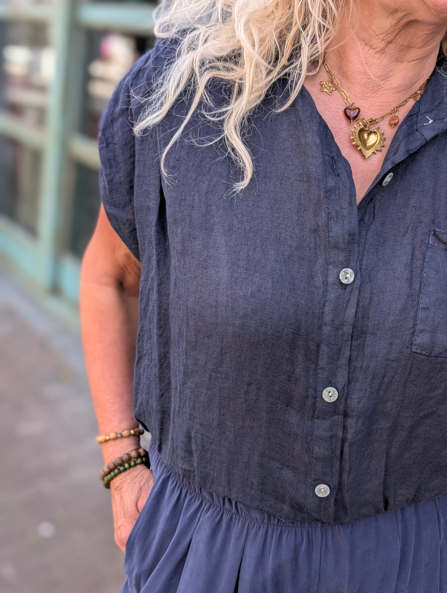 Linnen blouse Veerle - Donker blauw