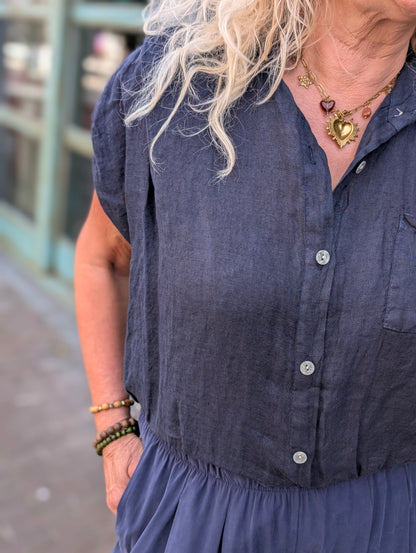 Linnen blouse Veerle - Donker blauw